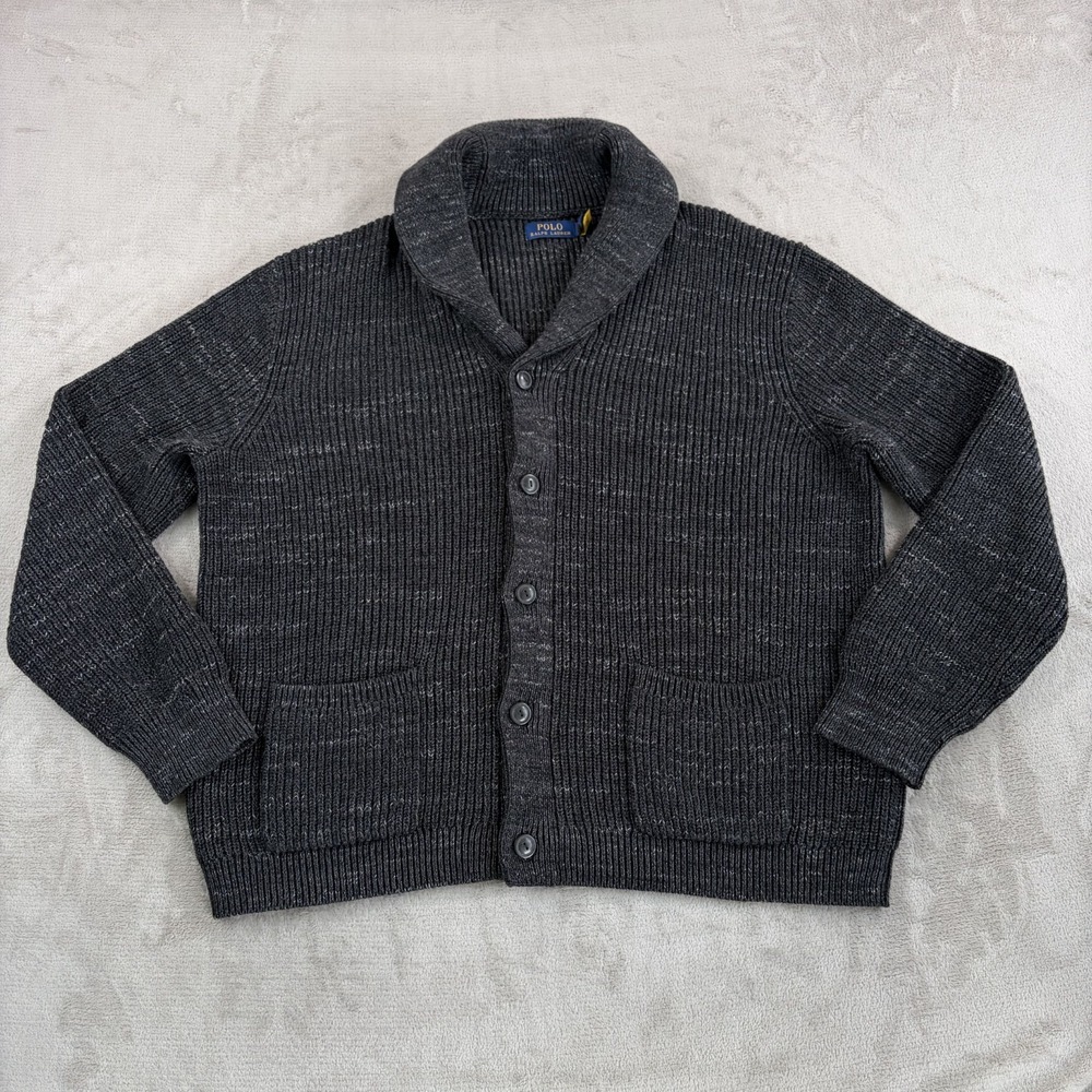 Polo Ralph Lauren Shawl Collar Cardigan in Marbled Grey Men 2XL RL GrandPa Prepp